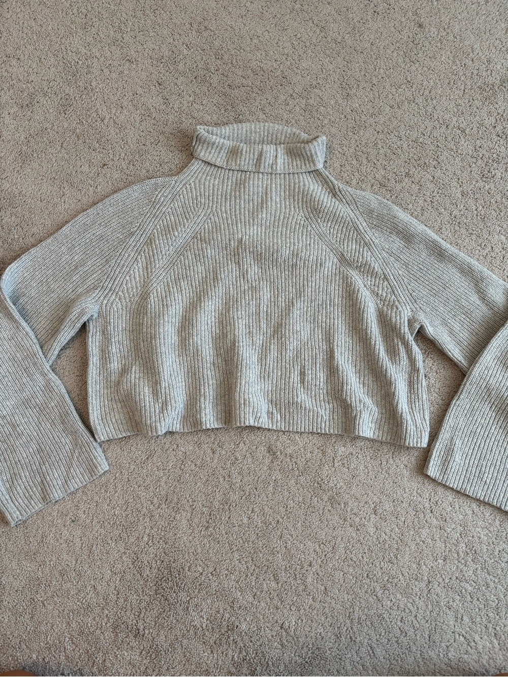 Leith Light Gray Ribbed Cropped Turtleneck Sweater, Women’s Large